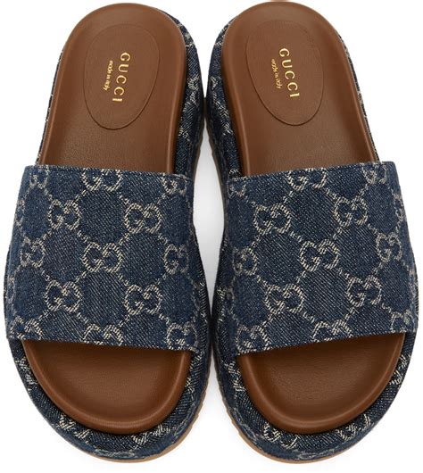 gucci denim platform slides|gucci platform flip flops.